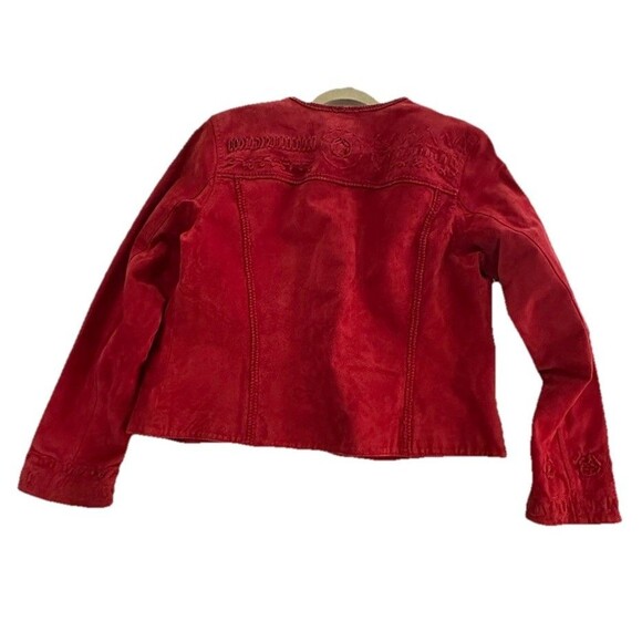 Chico's Suede Leather Braided Rose Boho classy Open Front Jacket Size 1  sz 4/6 - Picture 13 of 16